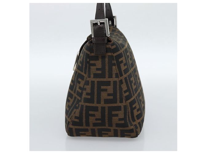 Borsa a Spalla FENDI Mamma Baguette in Tela Zucca Nero Marrone Argento Auth 183887SAM - vista 4