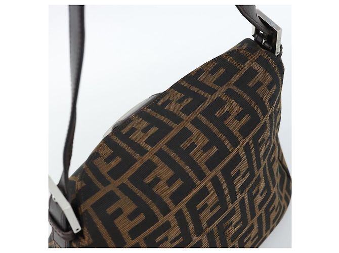 Borsa a Spalla FENDI Mamma Baguette in Tela Zucca Nero Marrone Argento Auth 183887SAM - vista 6