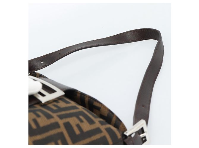 Borsa a Spalla FENDI Mamma Baguette in Tela Zucca Nero Marrone Argento Auth 183887SAM - vista 8