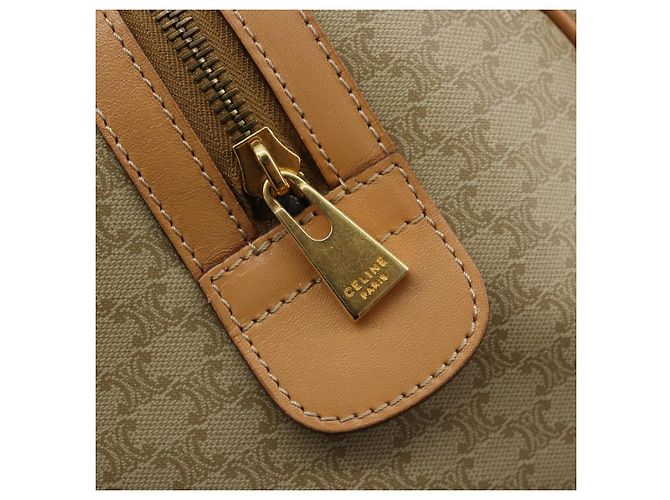 Céline Borsa CELINE Macadam Canvas PVC Beige Oro Auth 183269A D'oro - vista 19