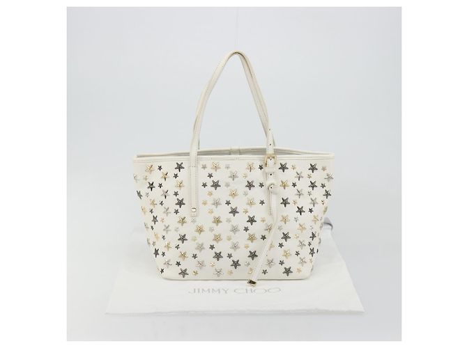 Jimmy Choo Tote Bag Leder Weiß Gold Silber Authentisch 183632A Golden - Ansicht 12