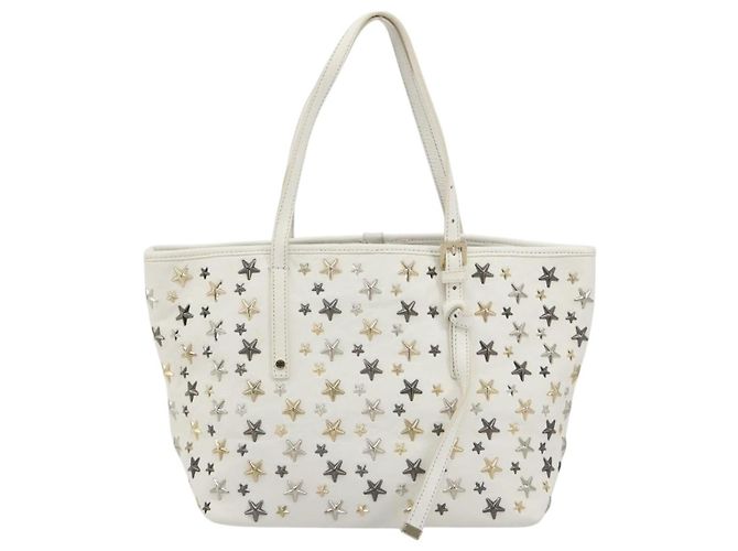Jimmy Choo Tote Bag Leder Weiß Gold Silber Authentisch 183632A Golden - Ansicht 13
