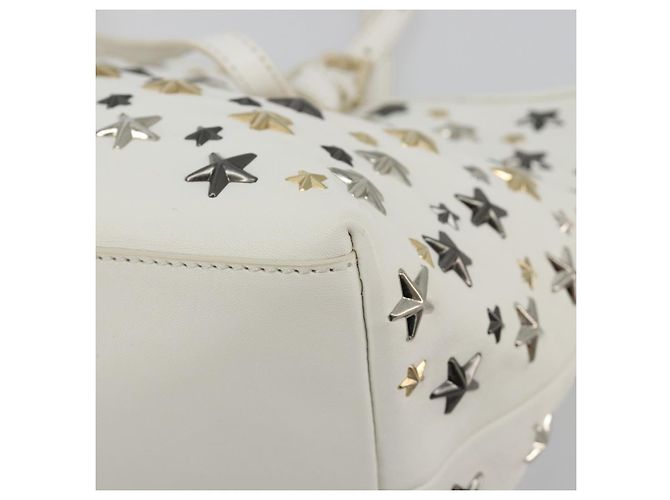 Jimmy Choo Tote Bag Leder Weiß Gold Silber Authentisch 183632A Golden - Ansicht 14