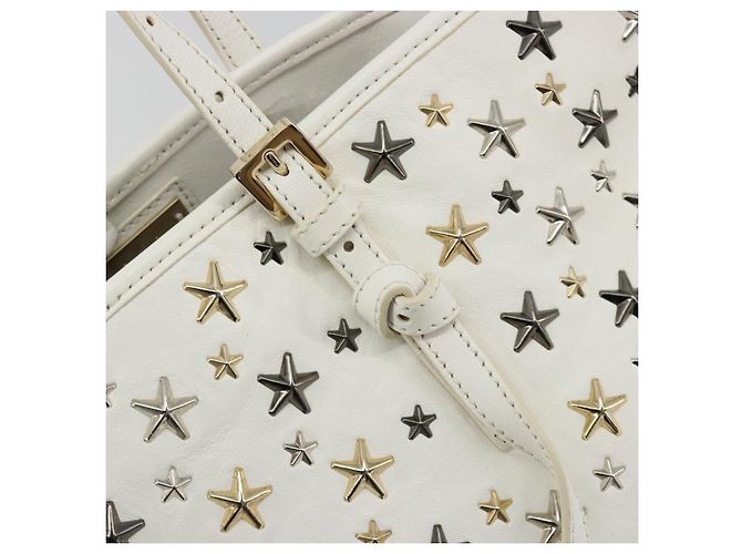 Jimmy Choo Tote Bag Leder Weiß Gold Silber Authentisch 183632A Golden - Ansicht 17