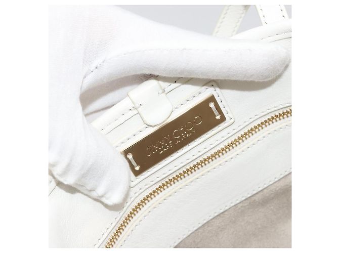 Jimmy Choo Tote Bag Leder Weiß Gold Silber Authentisch 183632A Golden - Ansicht 19