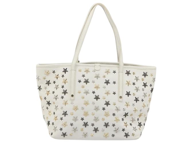 Jimmy Choo Tote Bag Leder Weiß Gold Silber Authentisch 183632A Golden - Ansicht 2