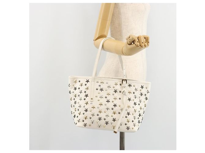 Jimmy Choo Tote Bag Leder Weiß Gold Silber Authentisch 183632A Golden - Ansicht 24