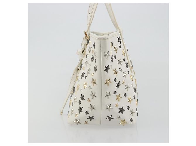 Jimmy Choo Tote Bag Leder Weiß Gold Silber Authentisch 183632A Golden - Ansicht 3
