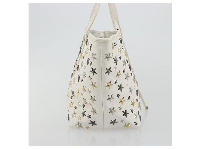Jimmy Choo Tote Bag Leder Weiß Gold Silber Authentisch 183632A Golden - Ansicht 4