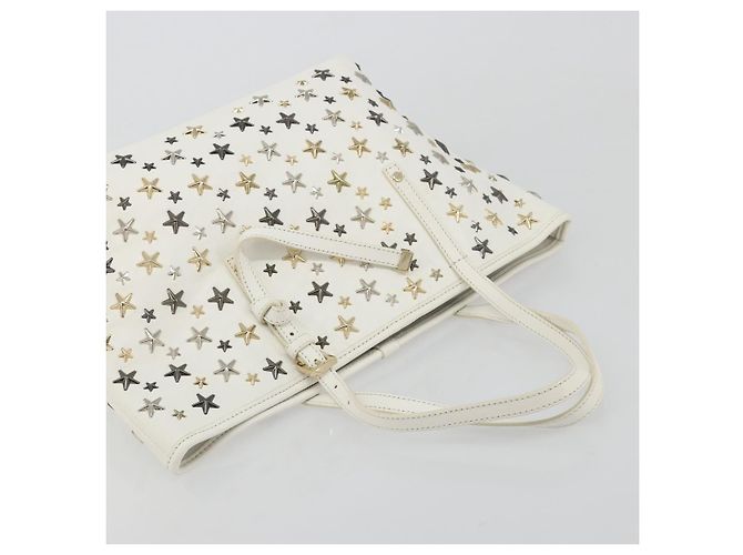 Jimmy Choo Tote Bag Leder Weiß Gold Silber Authentisch 183632A Golden - Ansicht 6