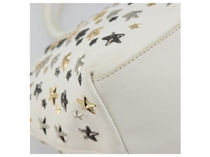 Jimmy Choo Tote Bag Leder Weiß Gold Silber Authentisch 183632A Golden - Ansicht 9