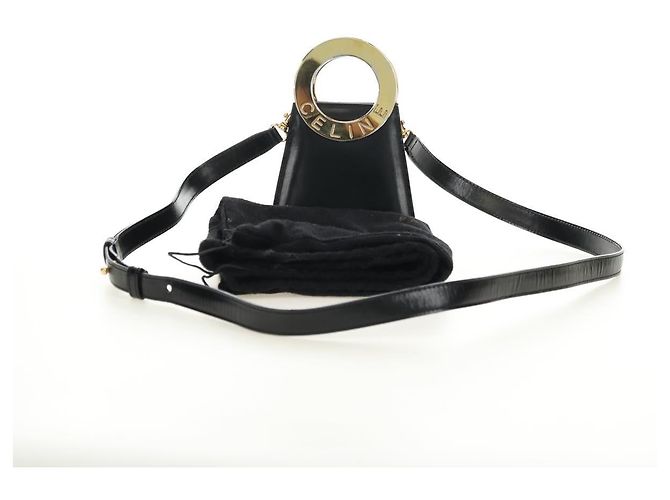Céline CELINE Circle Schultertasche aus Leder Schwarz Gold Authentisch 181901SM Golden - Ansicht 12