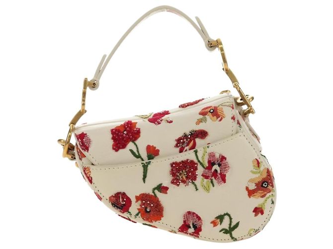 Borsa a tracolla Christian Dior Saddle in pelle 2way White Gold Auth 181753SAM Bianco D'oro - vista 2