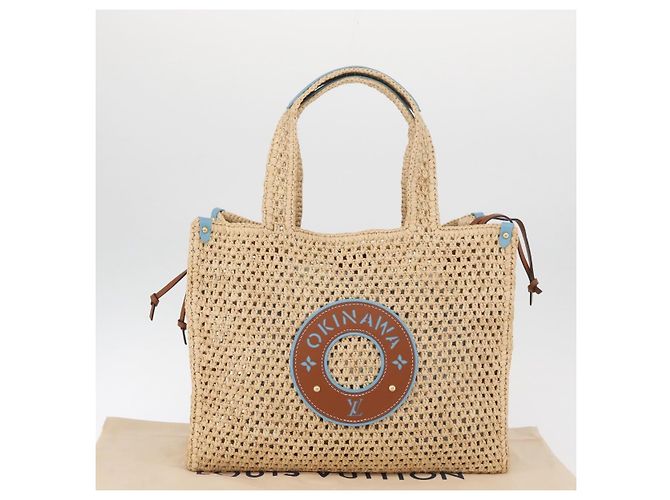 Borsa Tote LOUIS VUITTON On the Go MM Raffia Okinawa Only Beige LV Auth 182627SAM - vista 12