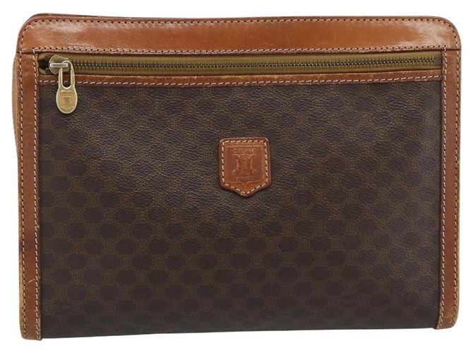 Céline Borsa Business CELINE Macadam Canvas PVC Pelle Marrone Oro Auth ka4622 D'oro - vista 13