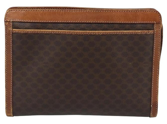 Céline Borsa Business CELINE Macadam Canvas PVC Pelle Marrone Oro Auth ka4622 D'oro - vista 2