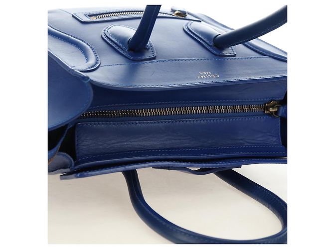 Céline Borsa CELINE Micro shopper in pelle blu oro Auth 183645V D'oro - vista 6