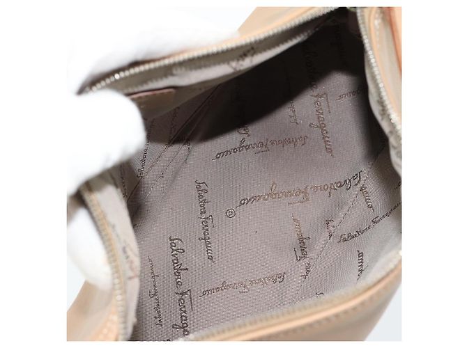 Borsa a Spalla Salvatore Ferragamo Gancini in Pelle Beige Argento Auth BA13171 - vista 11