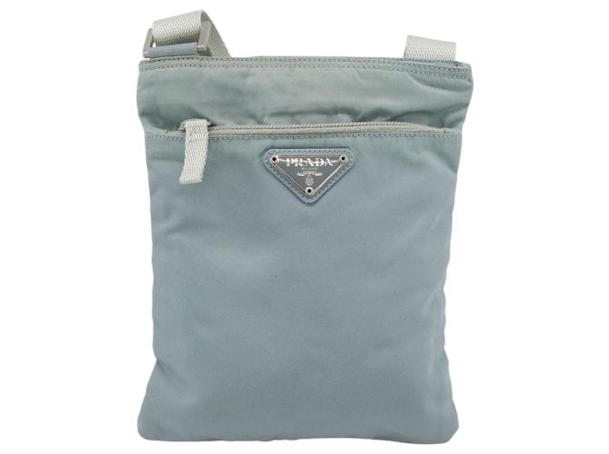Borsa a tracolla PRADA Nylon Azzurro Chiaro Argento Auth 183410 Blu chiaro - vista 13