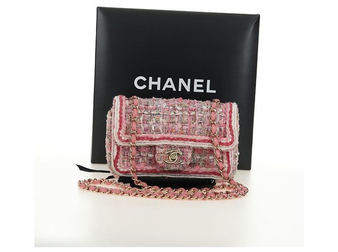 CHANEL Matelasse Chain Shoulder Bag Wool Tweed Pink Gold CC Auth 181936SAM Rosa D'oro - vista 12