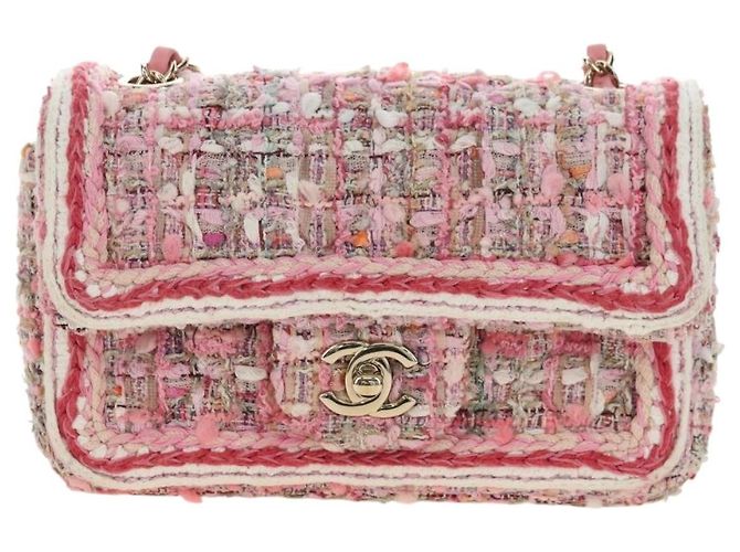 CHANEL Matelasse Chain Shoulder Bag Wool Tweed Pink Gold CC Auth 181936SAM Rosa D'oro - vista 13