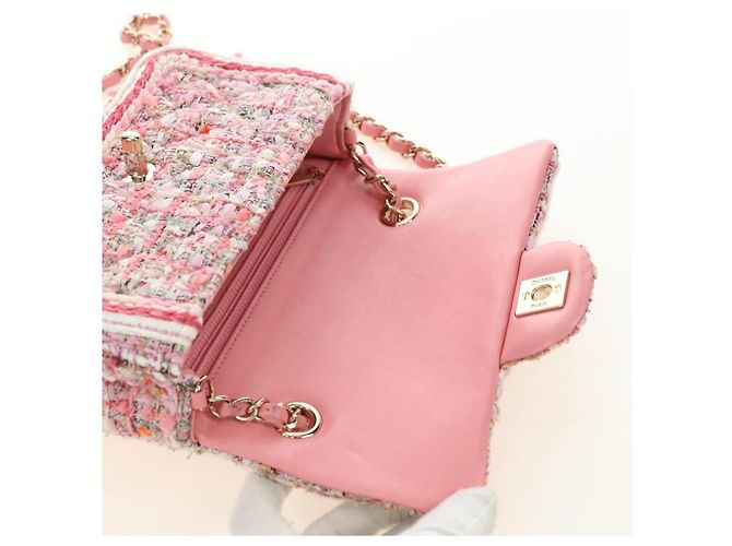 CHANEL Matelasse Chain Shoulder Bag Wool Tweed Pink Gold CC Auth 181936SAM Rosa D'oro - vista 19