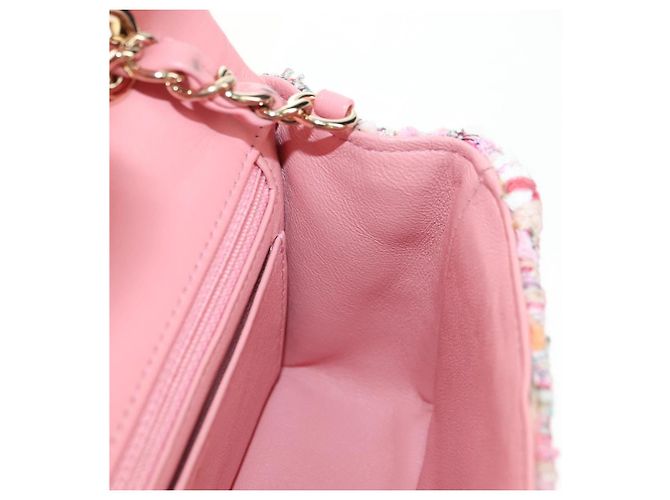 CHANEL Matelasse Chain Shoulder Bag Wool Tweed Pink Gold CC Auth 181936SAM Rosa D'oro - vista 23