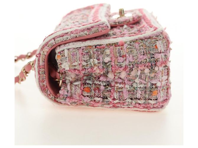 CHANEL Matelasse Chain Shoulder Bag Wool Tweed Pink Gold CC Auth 181936SAM Rosa D'oro - vista 3