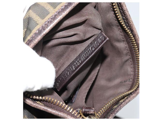 Borsa a Spalla FENDI Zucca Canvas Nero Marrone Auth 183189 - vista 12