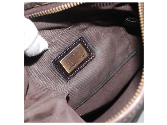 Borsa a Spalla FENDI Zucca Canvas Nero Marrone Auth 183189 - vista 18