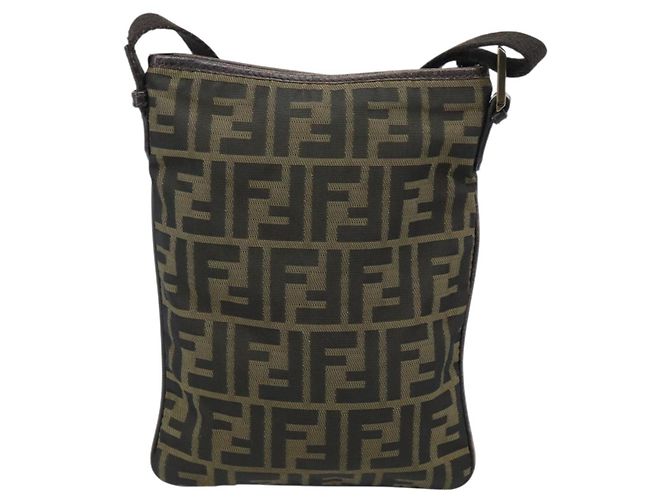 Borsa a Spalla FENDI Zucca Canvas Nero Marrone Auth 183189 - vista 2