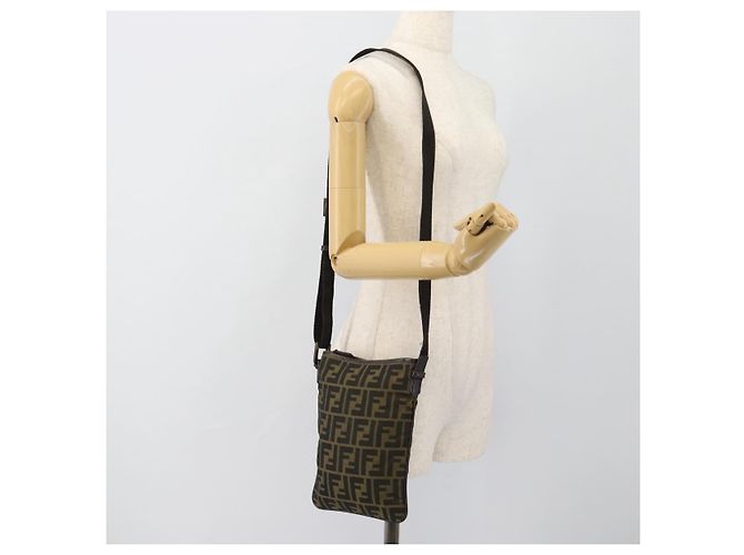 Borsa a Spalla FENDI Zucca Canvas Nero Marrone Auth 183189 - vista 22