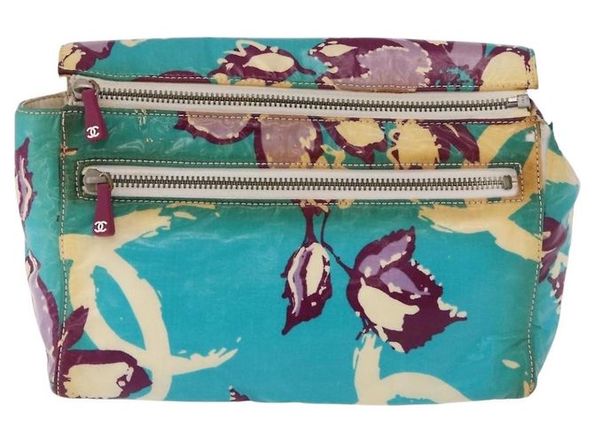 Pochette CHANEL in PVC e tela verde con CC Autentica 182645 - vista 13