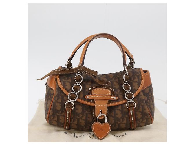 Borsa Christian Dior Trotter Canvas Romantic PVC Marrone Argento Auth 181900V - vista 12