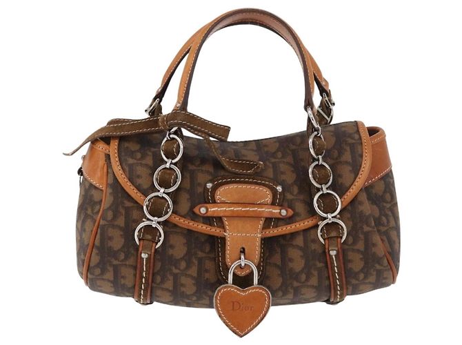 Borsa Christian Dior Trotter Canvas Romantic PVC Marrone Argento Auth 181900V - vista 13