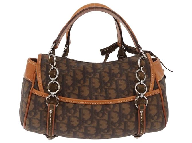 Borsa Christian Dior Trotter Canvas Romantic PVC Marrone Argento Auth 181900V - vista 2