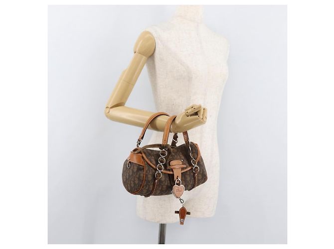 Borsa Christian Dior Trotter Canvas Romantic PVC Marrone Argento Auth 181900V - vista 25