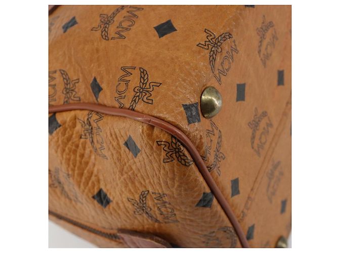 Borsa Boston MCM Vicetos Logogram PVC Pelle Marrone Oro Auth 182670 D'oro - vista 16