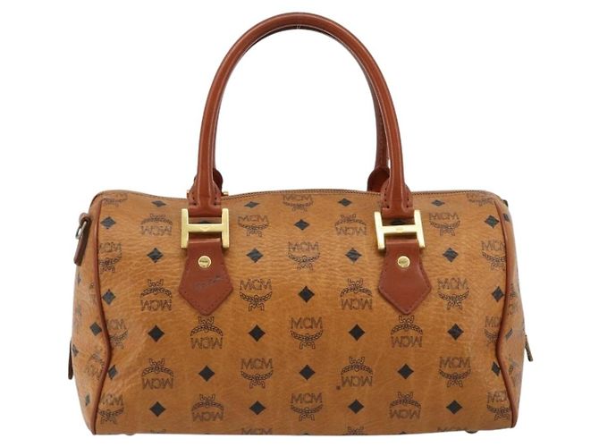 Borsa Boston MCM Vicetos Logogram PVC Pelle Marrone Oro Auth 182670 D'oro - vista 2