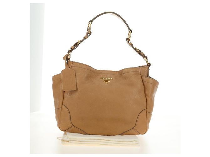 Borsa a Spalla PRADA in Pelle Beige Oro Auth 183307SAV D'oro - vista 12
