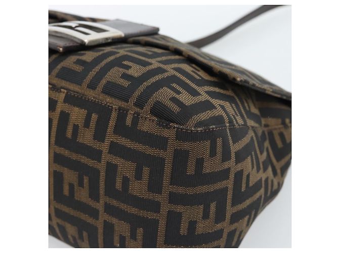 FENDI Borsa a Spalla Mamma Baguette in Tela Zucca Nero Marrone Argento Auth 183864SAM - vista 14