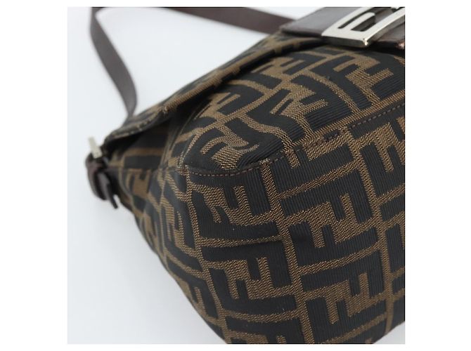 FENDI Borsa a Spalla Mamma Baguette in Tela Zucca Nero Marrone Argento Auth 183864SAM - vista 15