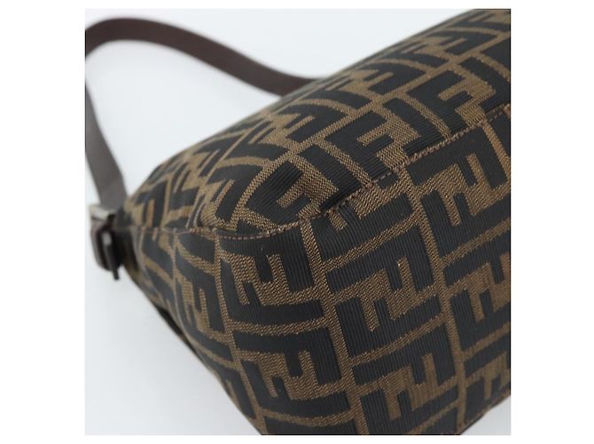 FENDI Borsa a Spalla Mamma Baguette in Tela Zucca Nero Marrone Argento Auth 183864SAM - vista 17