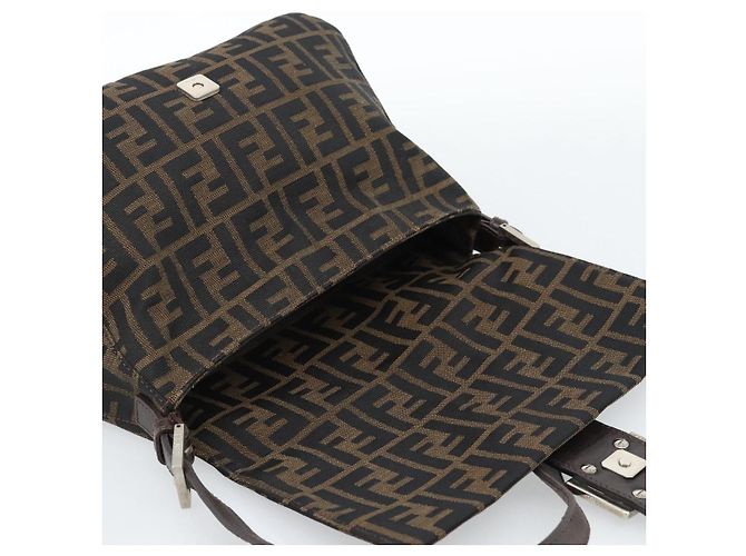 FENDI Borsa a Spalla Mamma Baguette in Tela Zucca Nero Marrone Argento Auth 183864SAM - vista 18