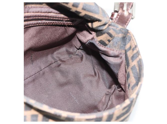 FENDI Borsa a Spalla Mamma Baguette in Tela Zucca Nero Marrone Argento Auth 183864SAM - vista 20