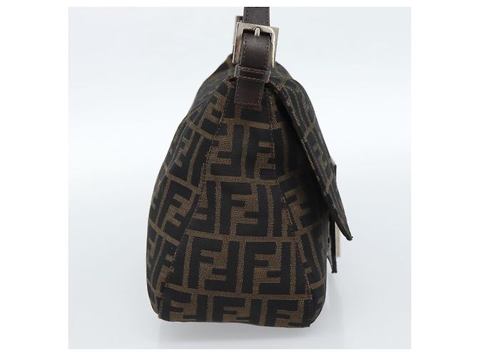 FENDI Borsa a Spalla Mamma Baguette in Tela Zucca Nero Marrone Argento Auth 183864SAM - vista 3