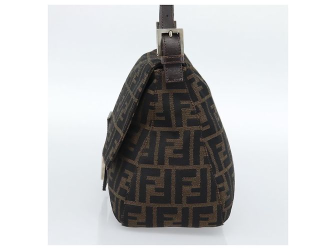 FENDI Borsa a Spalla Mamma Baguette in Tela Zucca Nero Marrone Argento Auth 183864SAM - vista 4