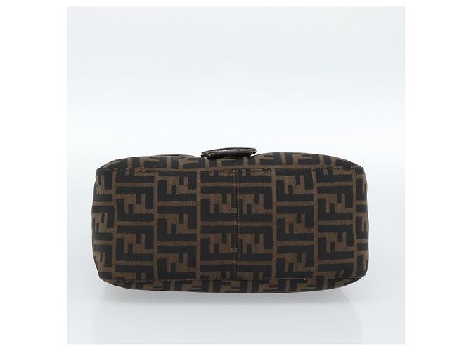 FENDI Borsa a Spalla Mamma Baguette in Tela Zucca Nero Marrone Argento Auth 183864SAM - vista 5