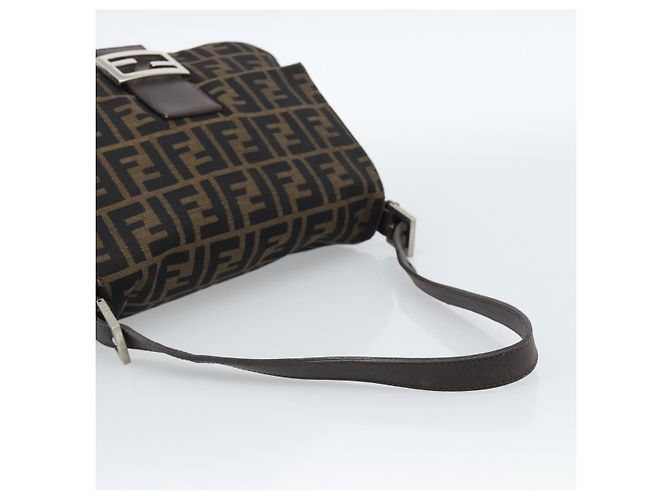 FENDI Borsa a Spalla Mamma Baguette in Tela Zucca Nero Marrone Argento Auth 183864SAM - vista 7
