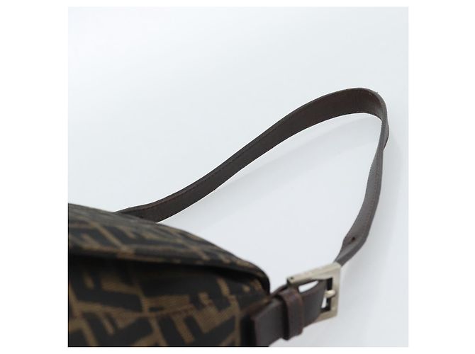 FENDI Borsa a Spalla Mamma Baguette in Tela Zucca Nero Marrone Argento Auth 183864SAM - vista 8